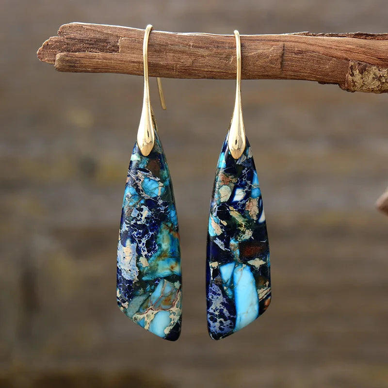 Boho Dangle Earrings - Silver-Plated Jasper Drop Earrings