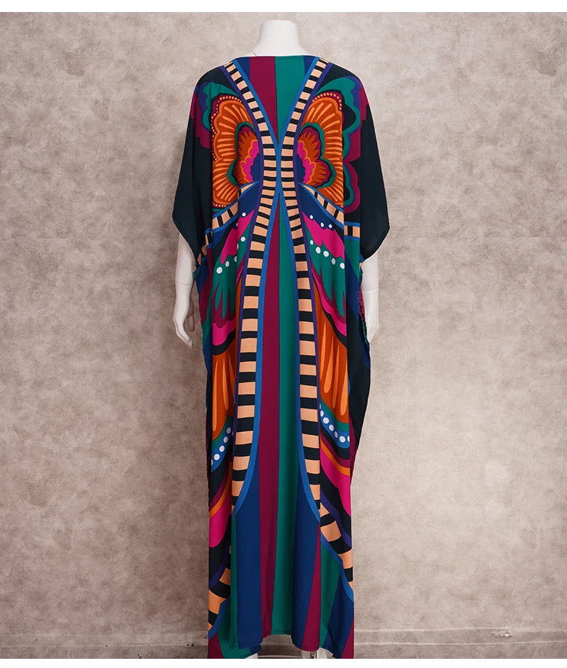 Boho Maxi Dress - Beach Dress, Kaftan Dress Danica Black Butterfly