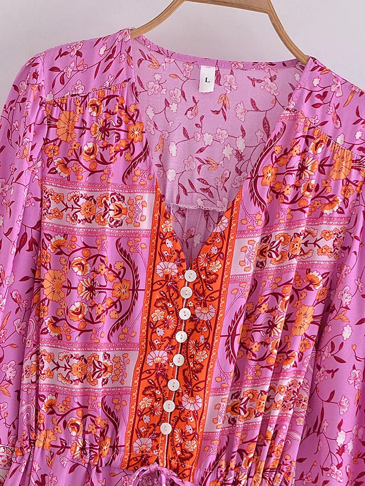 Maxi Dress - Boho Dress - Maxi Boho Sundress - Addison in Pink and Green