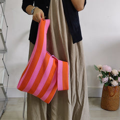 Boho Bag, Eco Tote Bags, Crochet Tote, Knitted Shopper Handbags, Striped in 5 colors