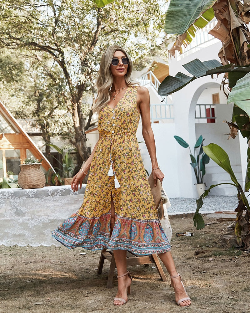 Boho Midi Dress, Sundress, Danielle  in Navy