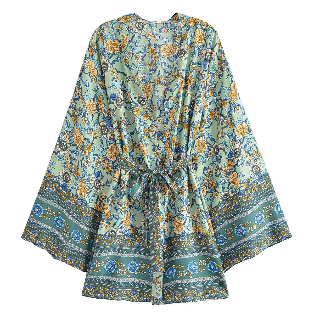 Boho Robe, Kimono Robe,  Beach Cover up, Short Robe, Claire in White, Green, Blue