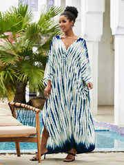 Boho Maxi Dress - Beach Dress, Kaftan Dress Vintage Embroidered in Danica Tie Dye Navy