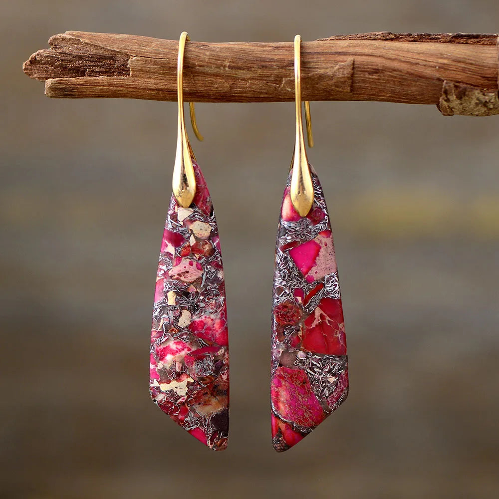 Boho Dangle Earrings - Silver-Plated Jasper Drop Earrings