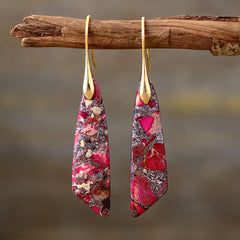 Boho Dangle Earrings - Silver-Plated Jasper Drop Earrings