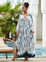 Boho Maxi Dress - Beach Dress, Kaftan Dress Vintage Embroidered in Danica Tie Dye Navy