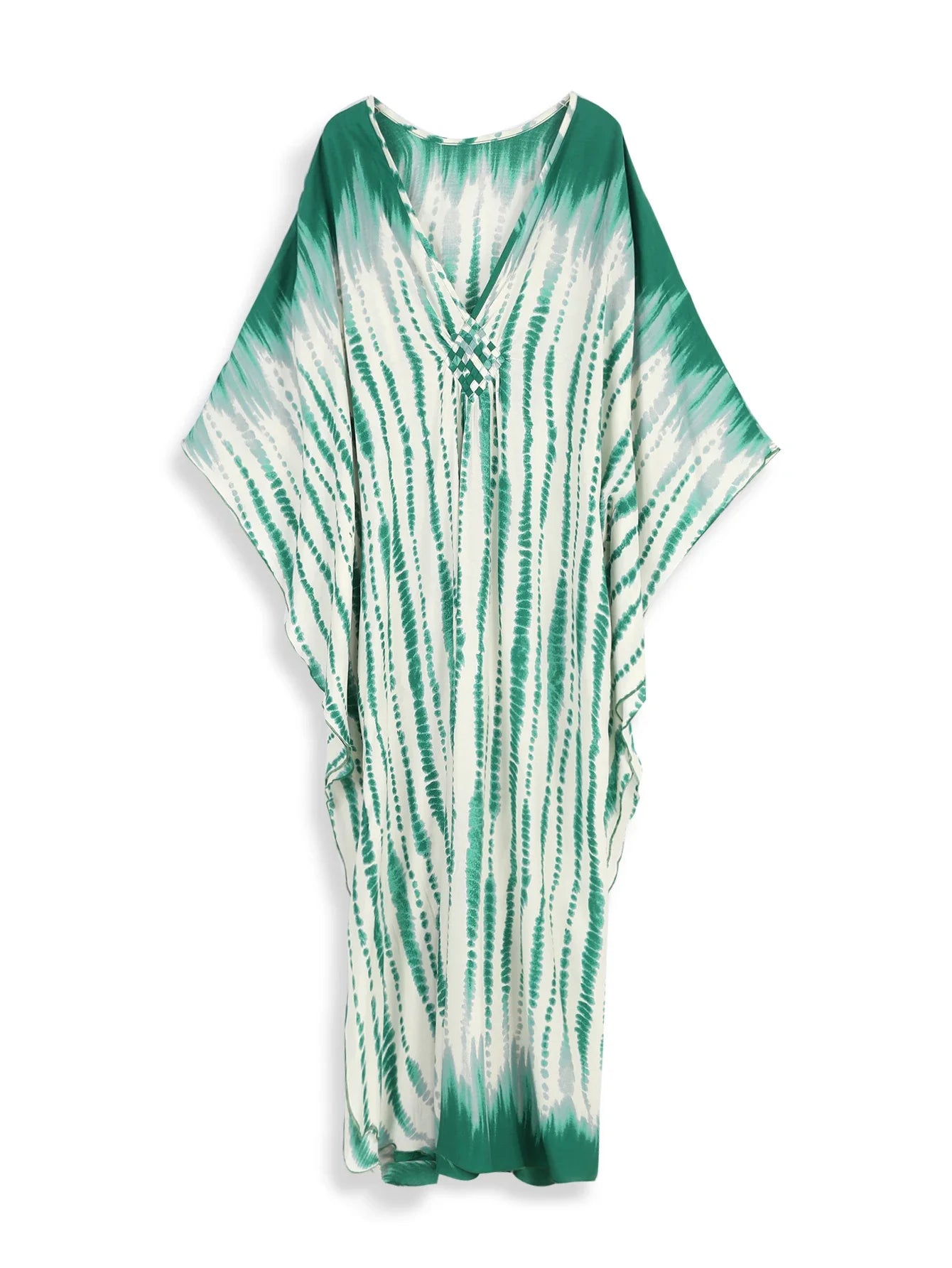 Boho Maxi Dress - Beach Dress, Kaftan Dress Vintage Embroidered in Danica Tie Dye Green