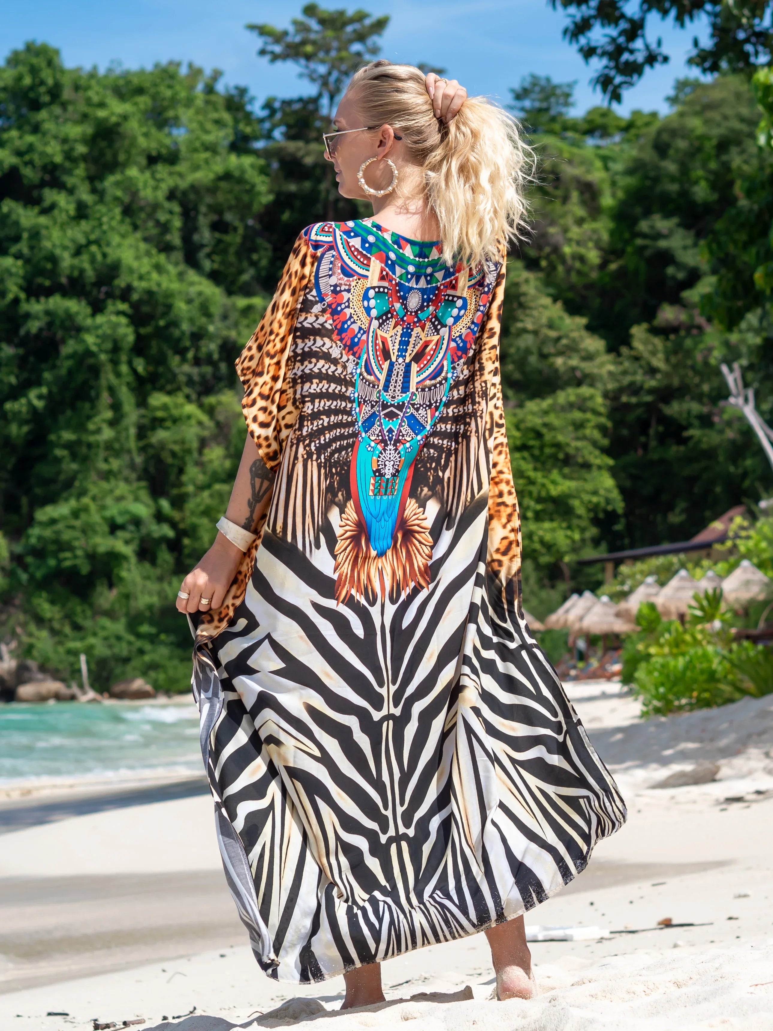 Boho Maxi Dress - Beach Dress, Kaftan Dress Allegra Brown Zebra
