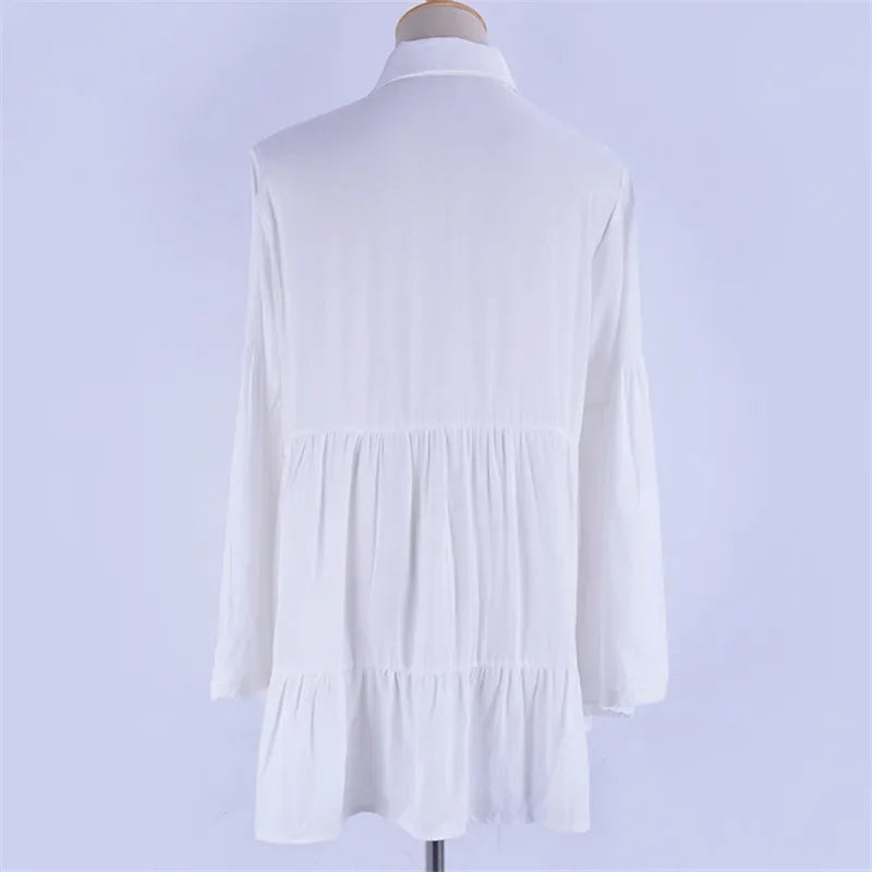 Boho Mini Dress - Beach Tunic - White Yuka