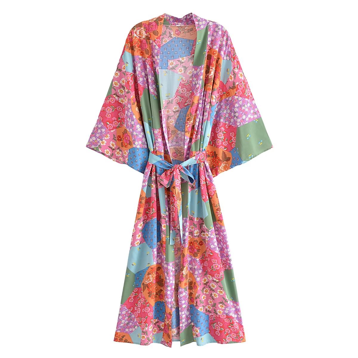 Boho Robe, Kimono Robe,  Beach Cover up, Maryam in Orange, Green and Pink