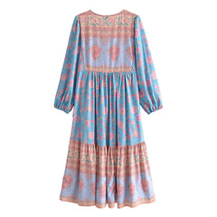 Boho Midi Dress, Sundress, Blue Secret Heart