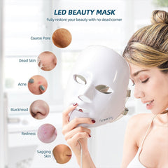 LED Face Mask Light Therapy - 7 Color Photon Blue & Red Light Maintenance Skin Rejuvenation, Boho Beauty Gadgets