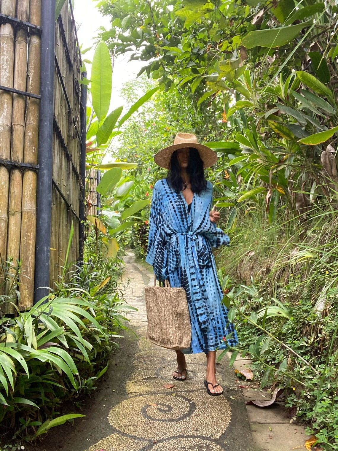 Boho Robe, Beach Cover up, Beach Robe, Black, Martina Blue Tie Dye Print