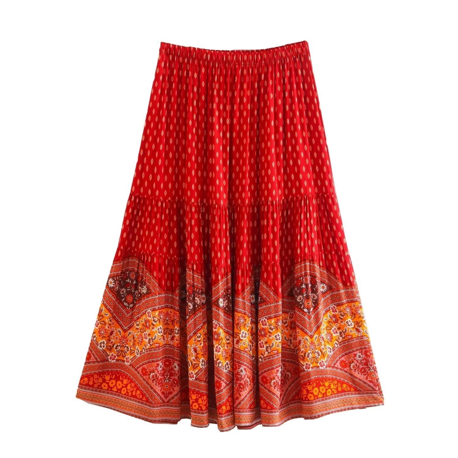 Boho Skirt, Hippie Skirts, Midi Skirt, Marakee in Red and Pink