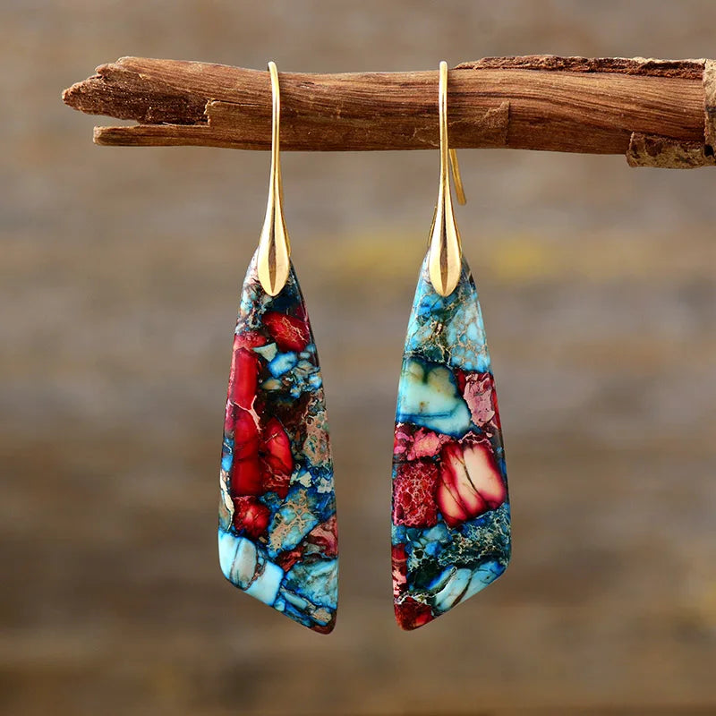Boho Dangle Earrings - Silver-Plated Jasper Drop Earrings