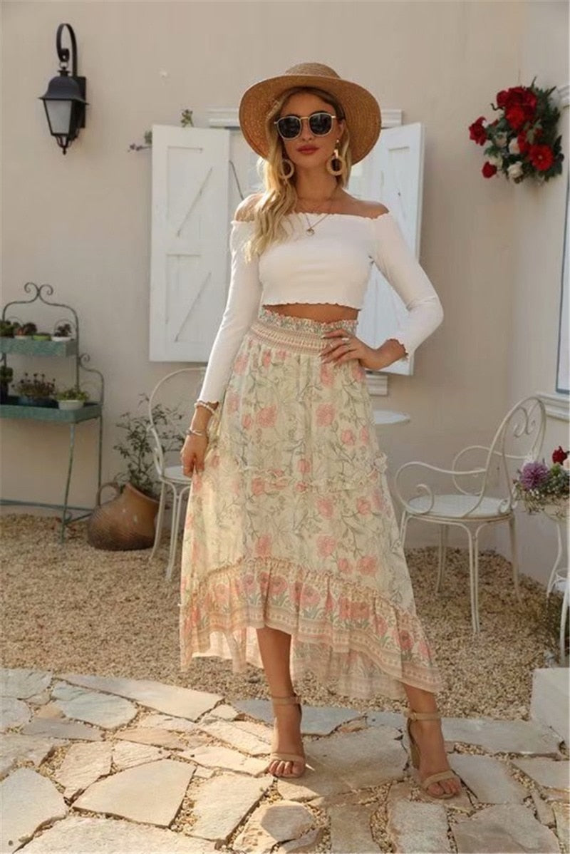 Boho Skirt, Hippie Skirts, Midi Skirt, Wild Rose in Smoke