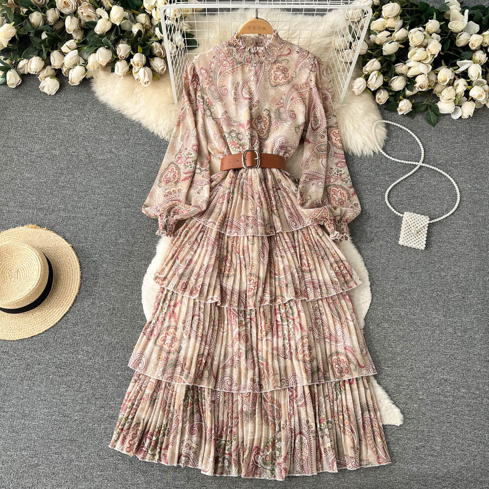 Maxi Dress - Boho Vintage Pleated Dress - Summer Print Floral Vintage Charlotte Yellow