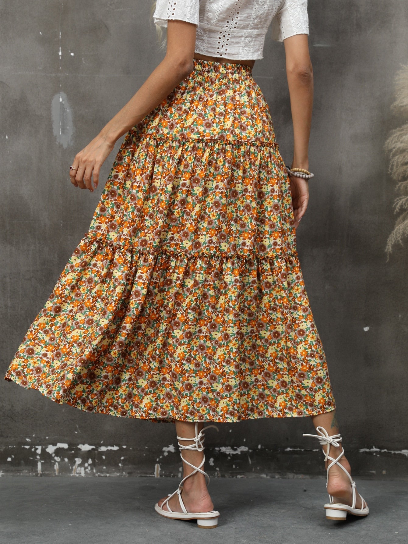 Boho Skirt, Hippie Skirts, Maxi Skirt, Flower Ruffle in Blue