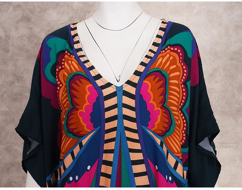 Boho Maxi Dress - Beach Dress, Kaftan Dress Danica Black Butterfly