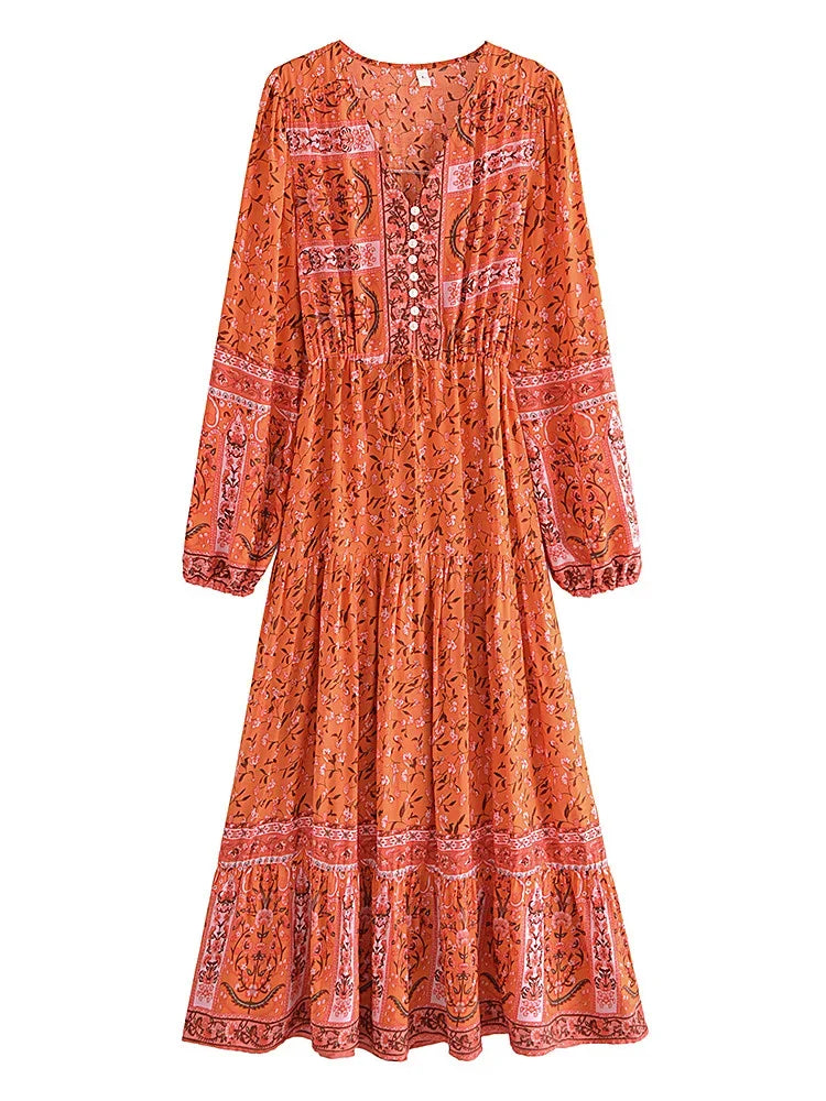 Maxi Dress - Boho Dress - Maxi Boho Sundress - Addison in Pink and Green