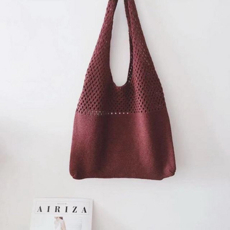 Boho Bag, Tote Bags, Crochet Tote, Knitted Shopper Handbags in Black, Beige, Brown and 10 colors