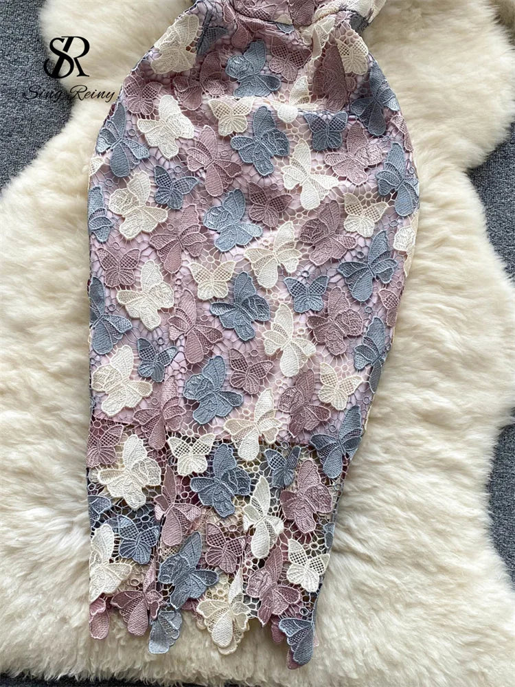 Vintage Boho Midi Dress - Purple Sophia | Embroidered Butterfly Lace Bohemian Style Dress