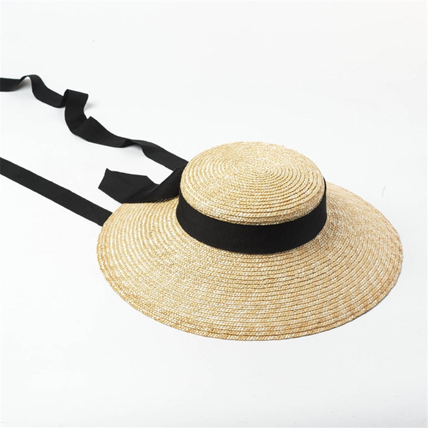 Boho Hat - Summer Hats, Sun Hat, Beach Hat - Wide Brim Straw Hat, Vintage Style with Romilly Black Ribbon