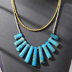 Boho Necklace - Gold Collier and Seed Beads 2 Layers Necklaces