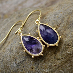 Boho Earrings - Dangle Fluorite Huggie Earrings