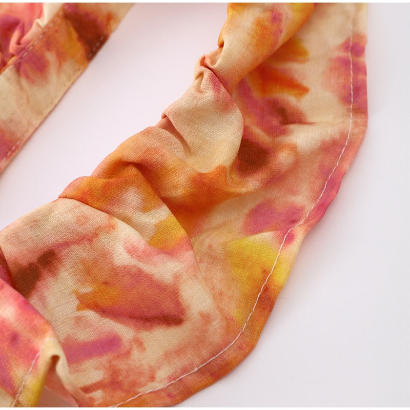Boho Beach Dress - Ruffled Floral Dress for Your Summer Vacation Vibes - Tie Dye Orange Fall Leaf Delight
