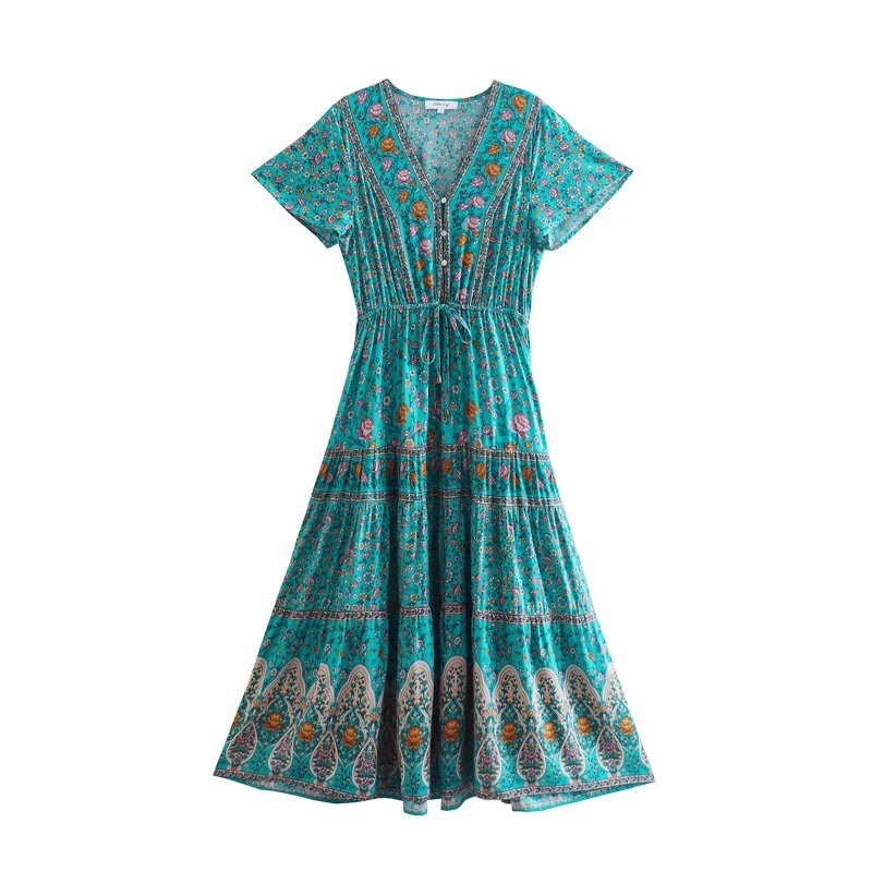 Boho Midi Dress, Sundress, Aubrey Scilla in Pink and Green
