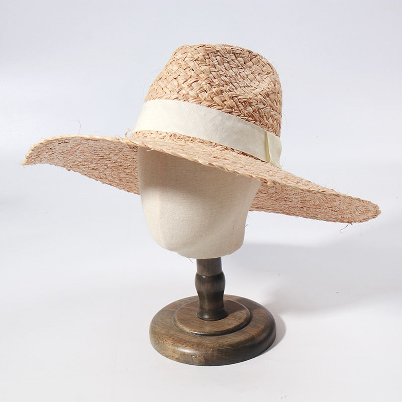 Sun Hats for Women - Wide Brim Fedora Raffia Straw Hat - British Top Beach Hats for Summer Vacation