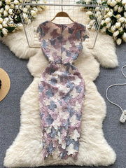 Vintage Boho Midi Dress - Purple Sophia | Embroidered Butterfly Lace Bohemian Style Dress