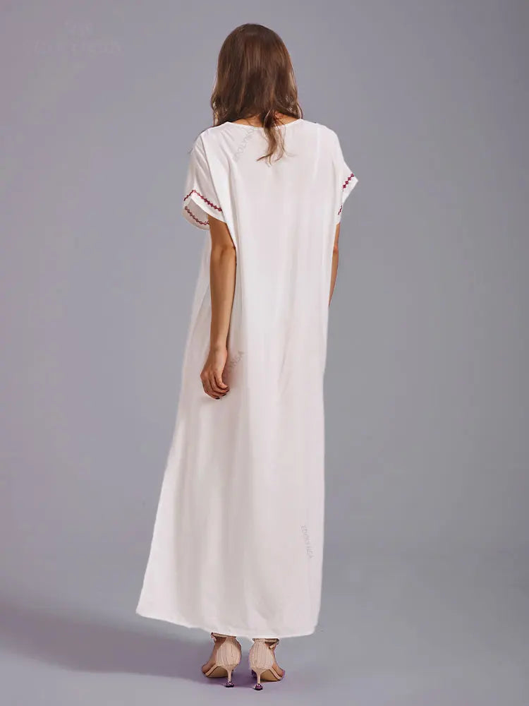 Boho Maxi Dress - Beach Dress, Kaftan Dress Vintage Embroidered in Myla Blue and Black