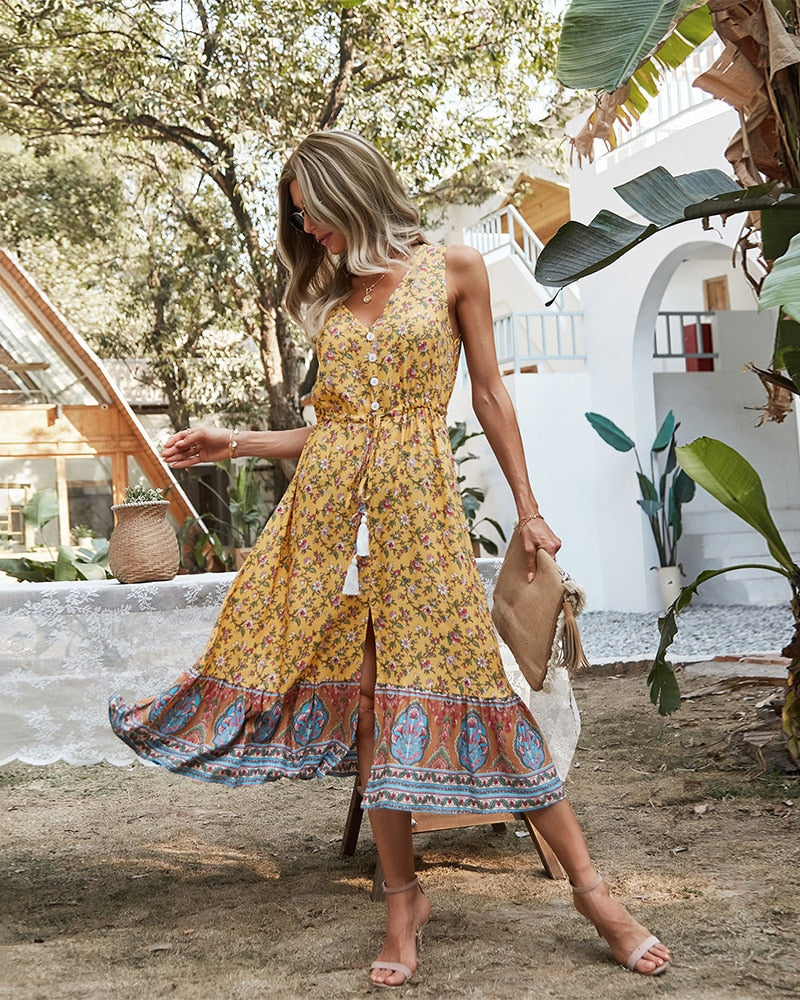 Boho Midi Dress, Sundress, Danielle  in Navy