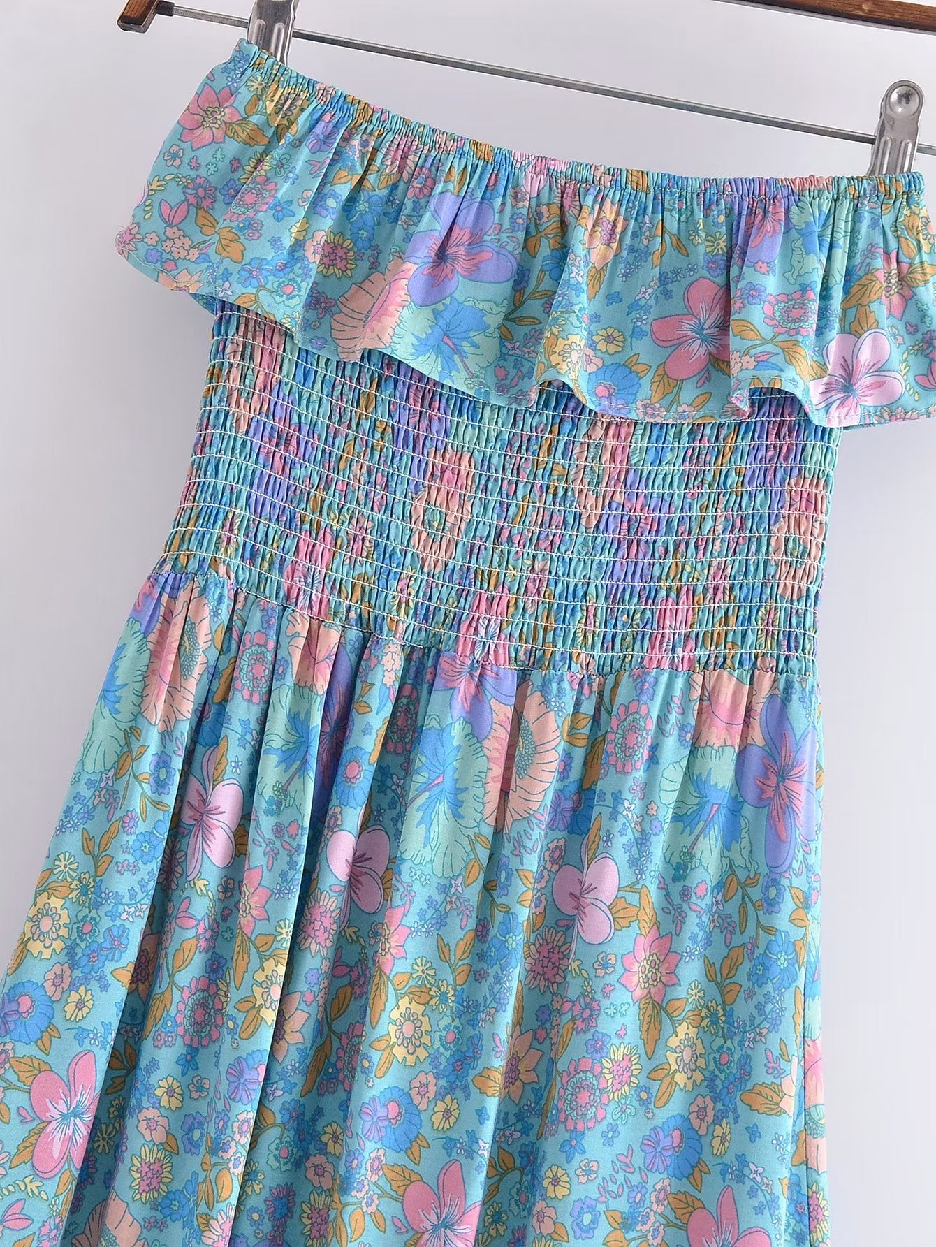 Boho Dress - Sundress - Smocked Dress Scilla Primrose in Pink and Blue