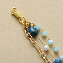Boho Bracelet - Crystal Stone Gold Plated Link Curb Chain