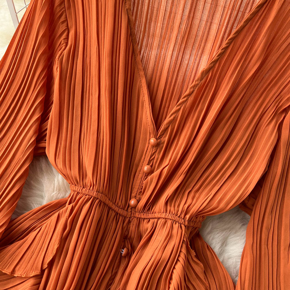 Maxi Dress, Boho Vintage Pleated Dress, Josephine Gown in Blue, Yellow, Orange and Pink