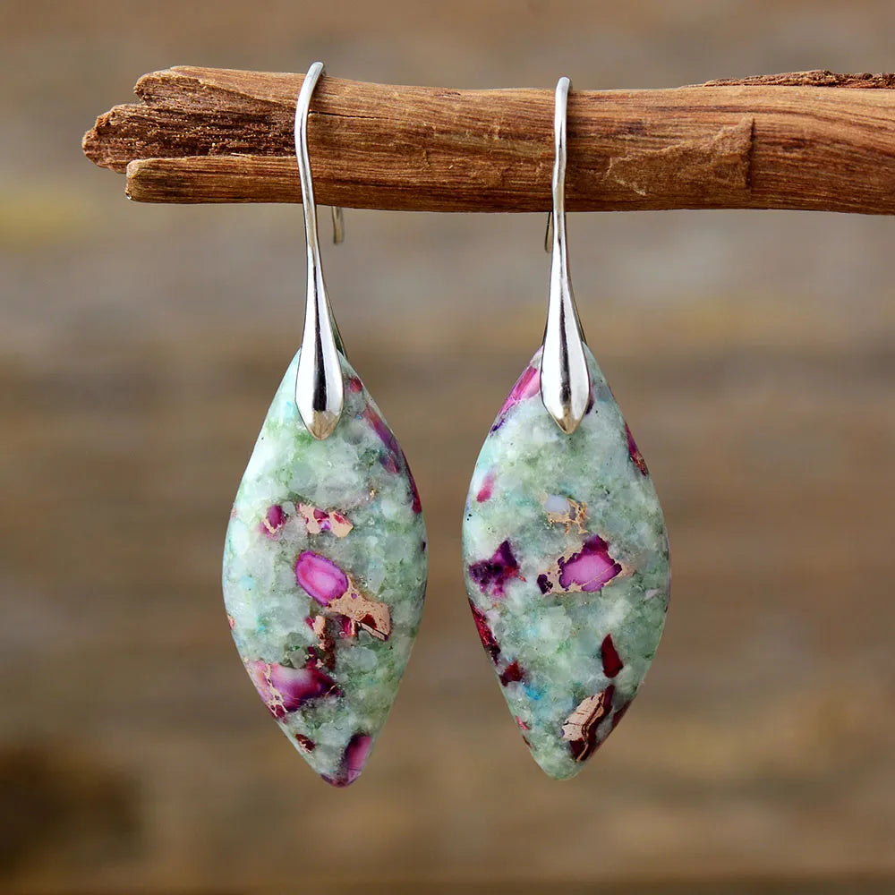 Boho Earrings, Dangle Earrings, Silver Plated  Jaspers Imperial