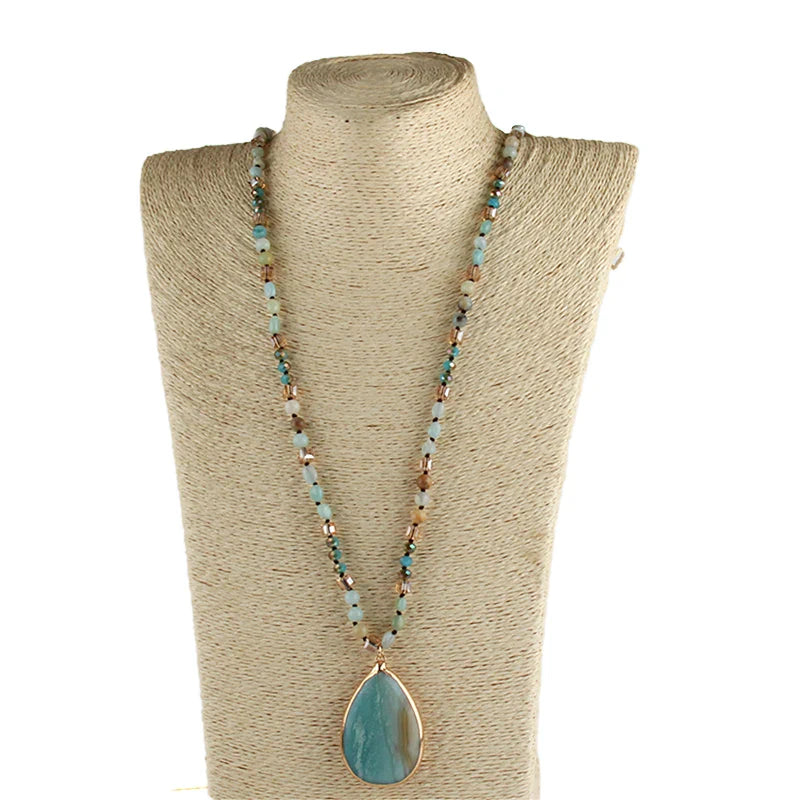 Boho Necklace - RH Precious Lava Amazonite Oval Stones