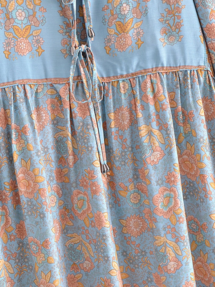 Gown Dress, Boho Maxi Dress, Loose Dress, Blue Maribel Datura