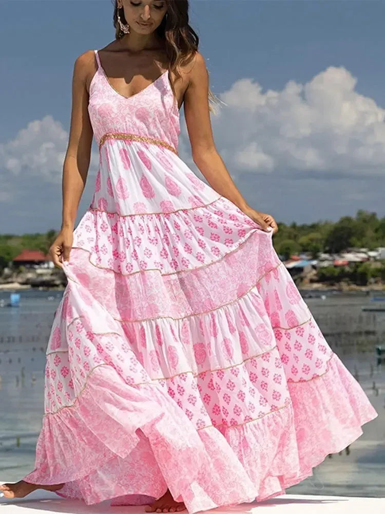 Boho Beach Dress - Backless Summer Vacation Vibes - Pink India Moon