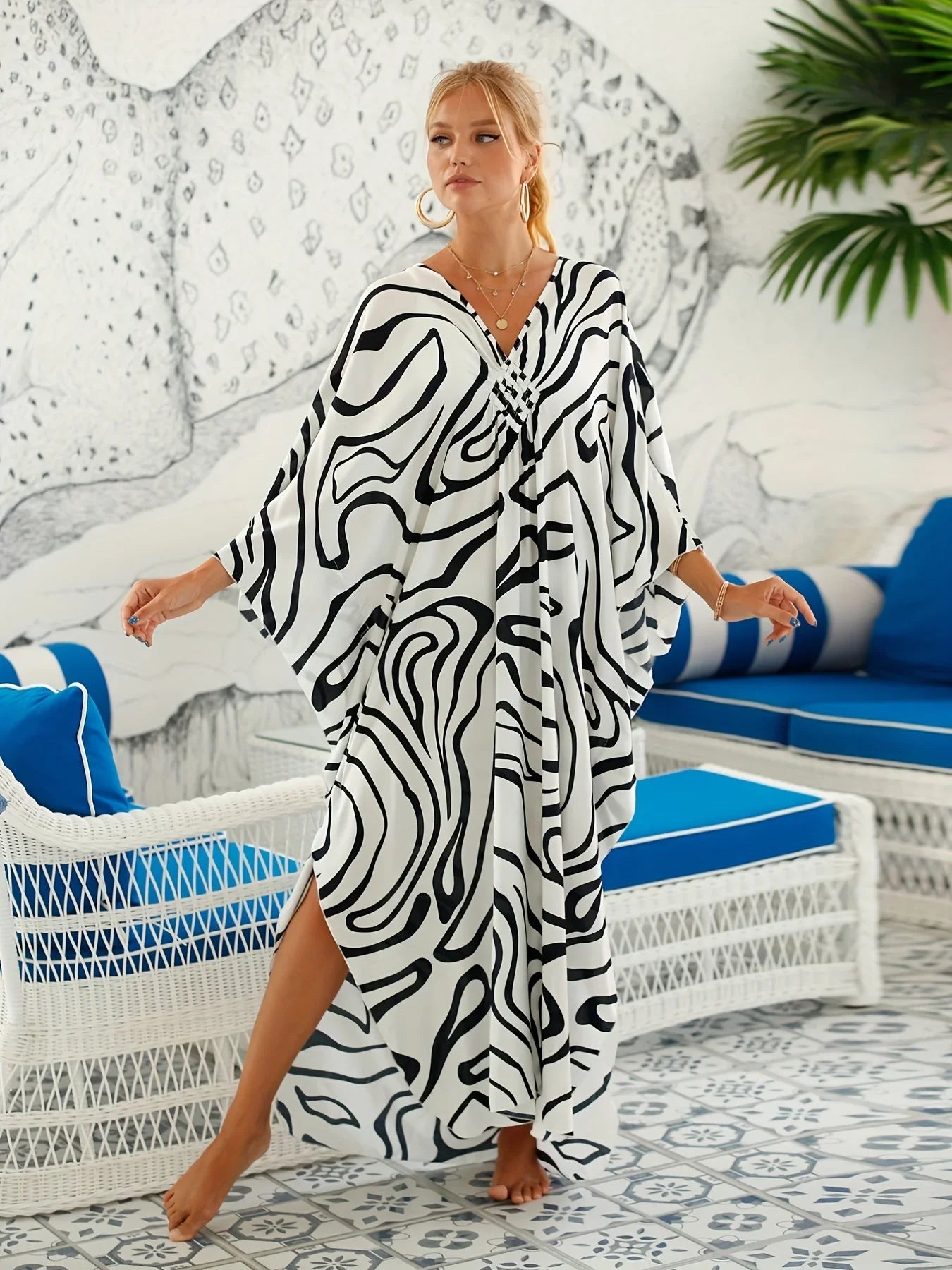 Boho Maxi Dress - Beach Dress, Kaftan Akari Dress Black Curve