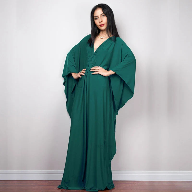 Boho Maxi Dress - Beach Dress, Kaftan Dress Tie White Harmony in 15 colors