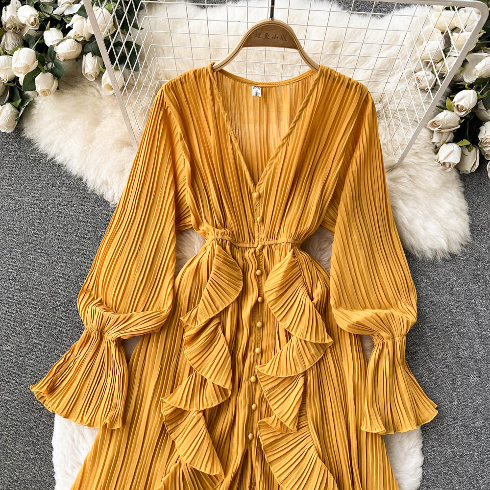 Maxi Dress, Boho Vintage Pleated Dress, Josephine Gown in Purple, Yellow, Pink and Brown