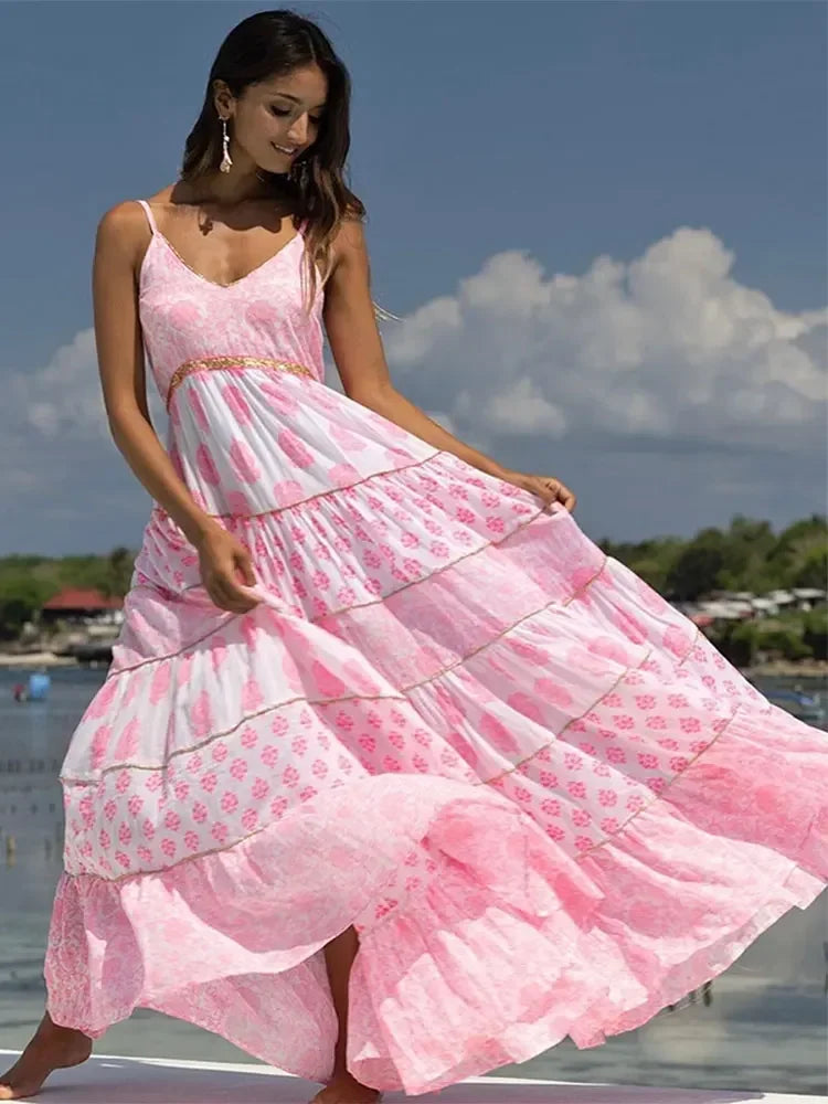 Boho Beach Dress - Backless Summer Vacation Vibes - Pink India Moon