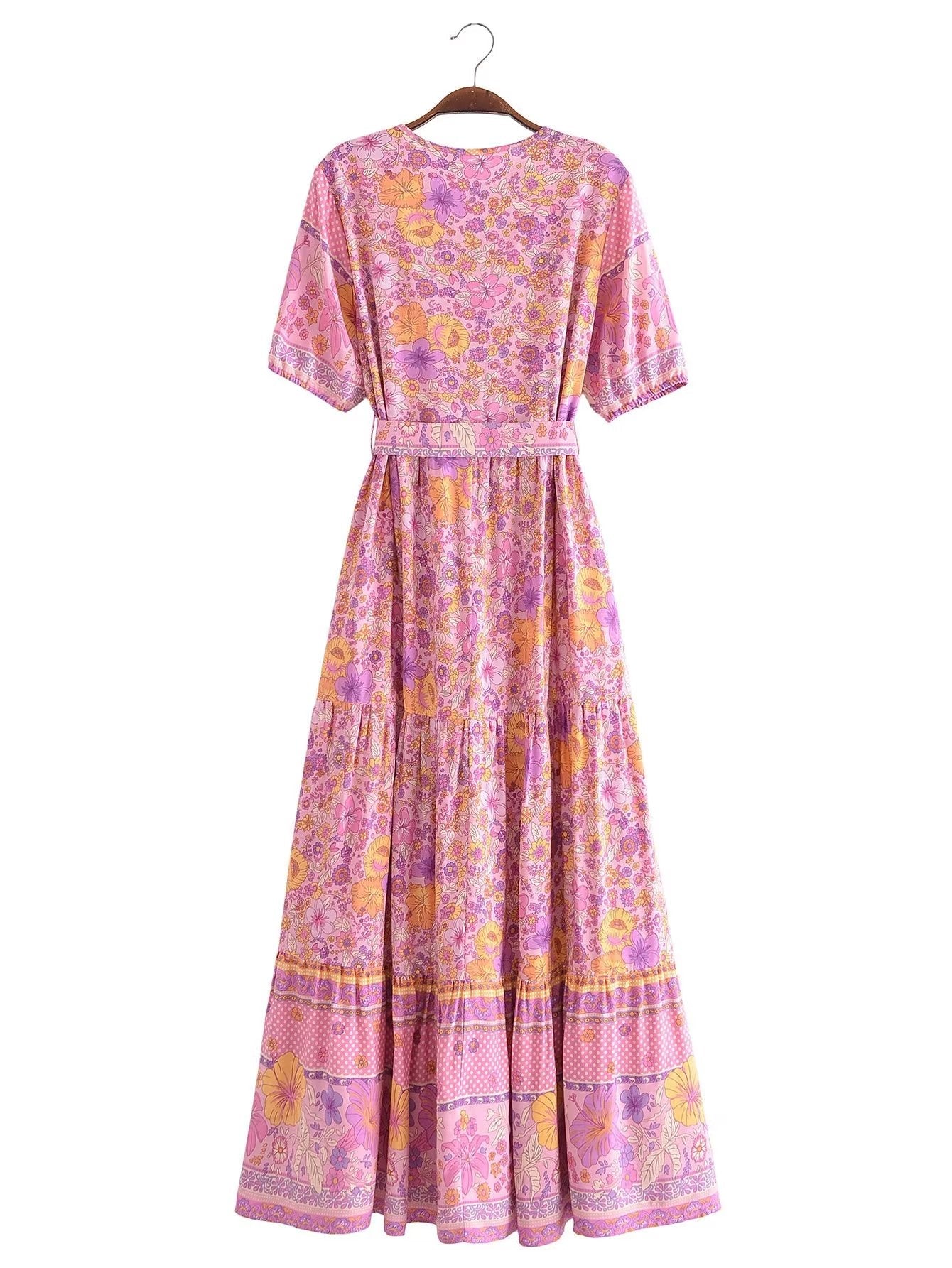 Maxi Dress - Boho Dress - Sundress - Scilla Pivoine in Pink and Blue