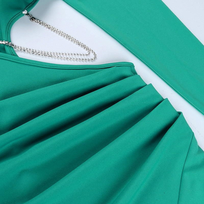 Boho Camis Dress, Party Bodycon Boho Mini Dress, Diamond Chain Hollow Out, Remy in Green and Black