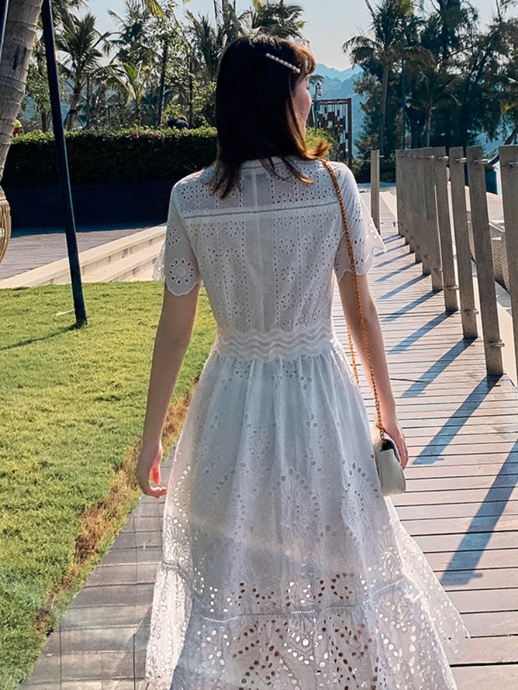 Maxi Dress, Boho Dress, Sundress, White Lace Dandelion