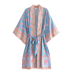 Boho Robe, Kimono Robe,  Beach Cover up, Blue Secret Heart